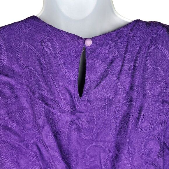 Vintage 80s Cap Sleeve Blouson Dress Womens Size 6 Royal Purple Paisley - Picture 4 of 7